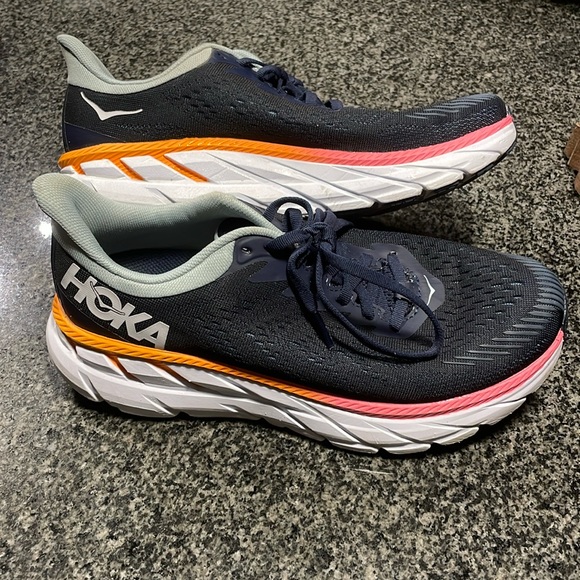 Hoka Shoes - 7.5 Clifton 7 navy/orange/pink